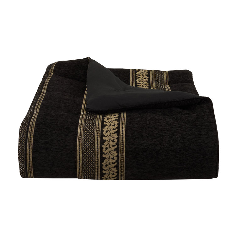 Laurenza Black and Gold Queen Comforter Set with Shams