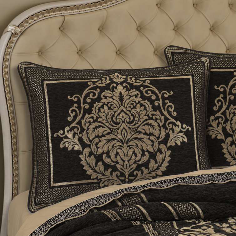 Laurenza Black and Gold Queen Comforter Set with Shams