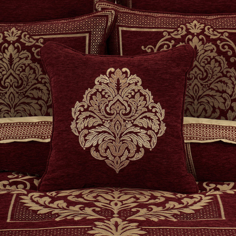 Lauren Crimson Red Embroidered Chenille 18" Square Throw Pillow