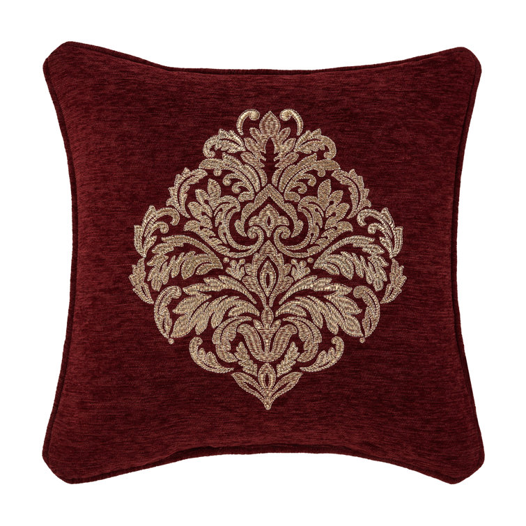Lauren Crimson Red Embroidered Chenille 18" Square Throw Pillow