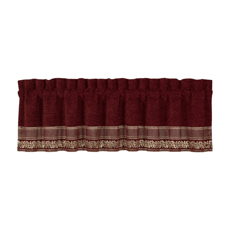Crimson Red Chenille Rod Pocket Valance with Embellished Edge