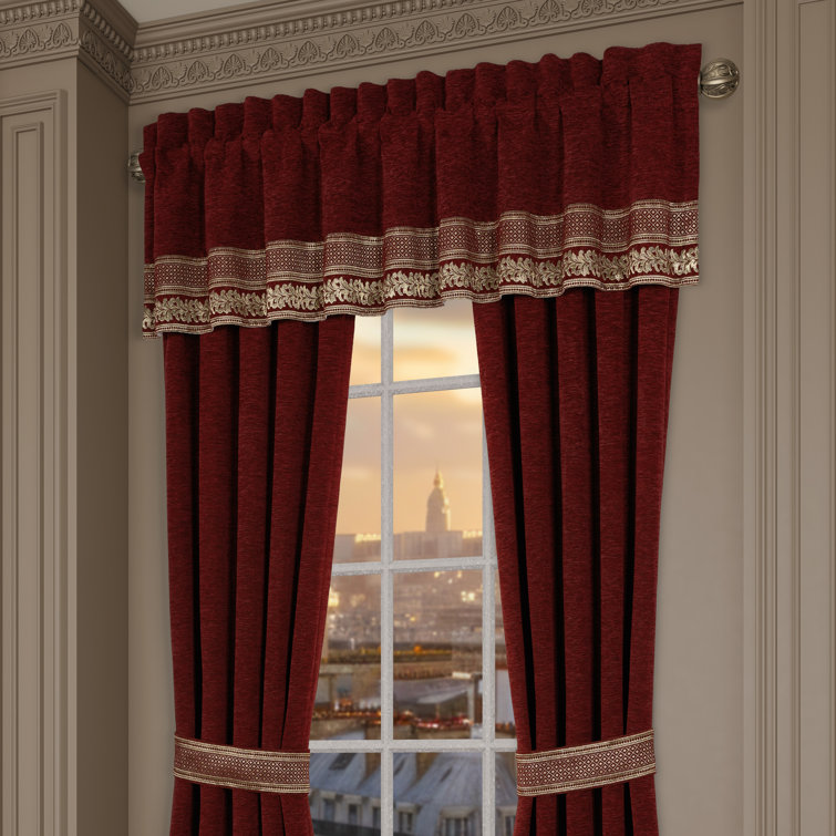 Crimson Red Chenille Rod Pocket Valance with Embellished Edge