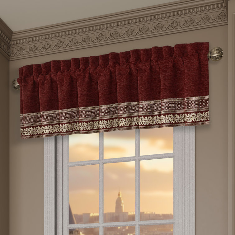 Crimson Red Chenille Rod Pocket Valance with Embellished Edge