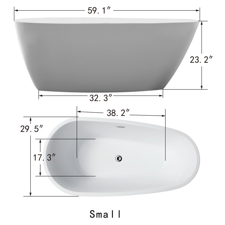 White and Titanium Gold Acrylic Freestanding Soaking Bathtub