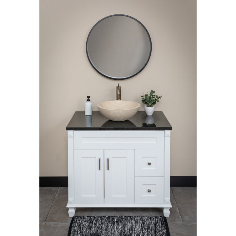Beige Travertine Stone Circular Bathroom Sink, 16.5"
