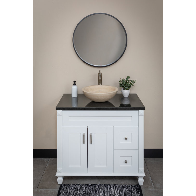 Beige Travertine Stone Circular Bathroom Sink, 16.5"