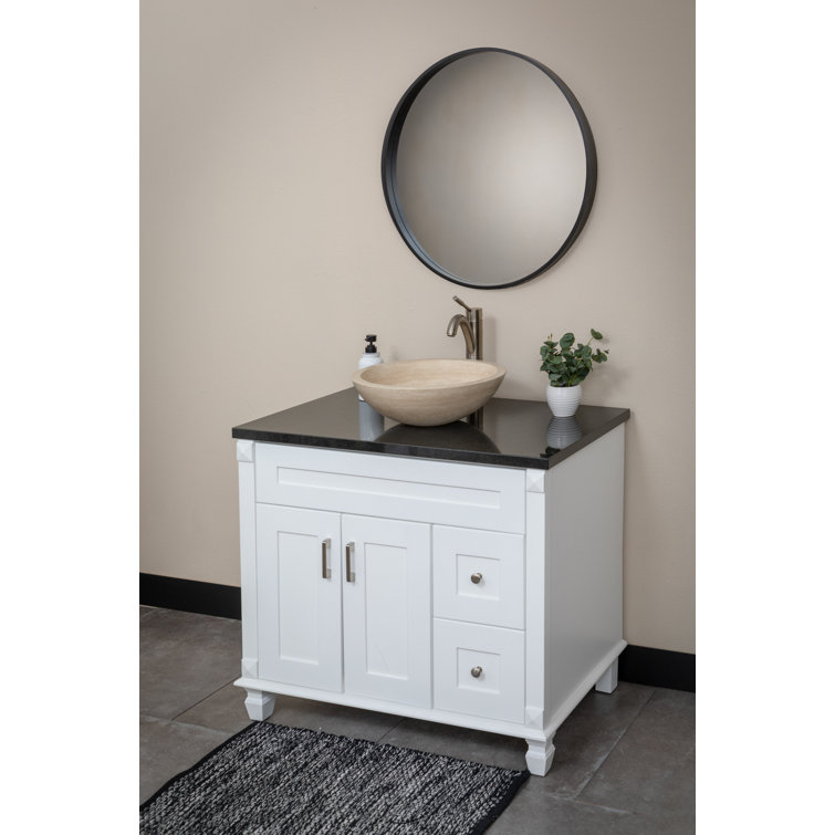Beige Travertine Stone Circular Bathroom Sink, 16.5"