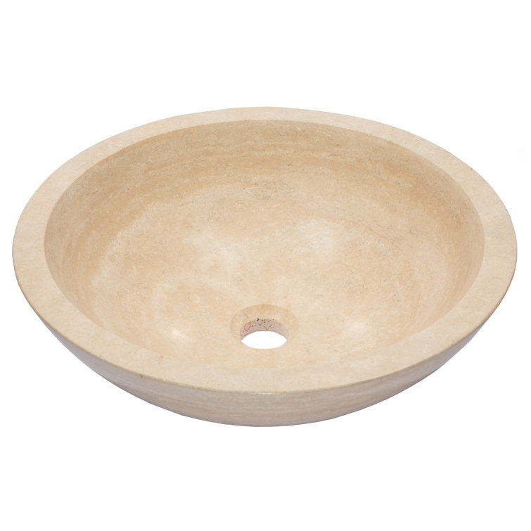Beige Travertine Stone Circular Bathroom Sink, 16.5"