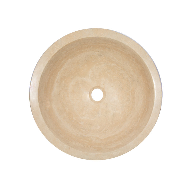 Beige Travertine Stone Circular Bathroom Sink, 16.5"