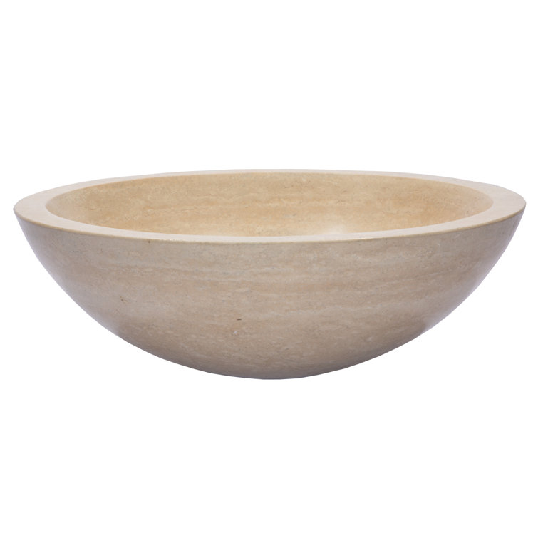 Beige Travertine Stone Circular Bathroom Sink, 16.5"