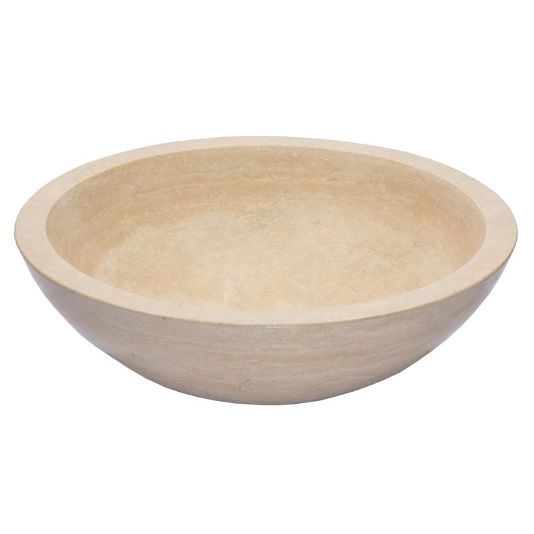 Beige Travertine Stone Circular Bathroom Sink, 16.5"