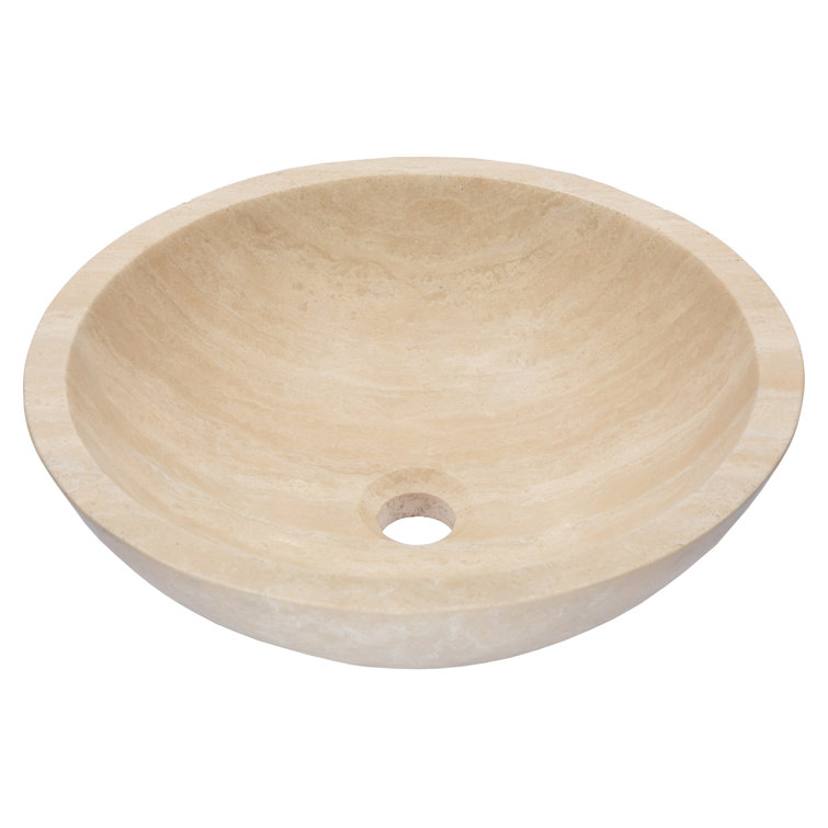Beige Travertine Stone Circular Bathroom Sink, 16.5"