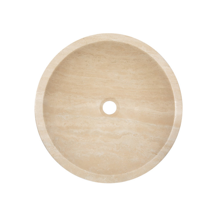 Beige Travertine Stone Circular Bathroom Sink, 16.5"