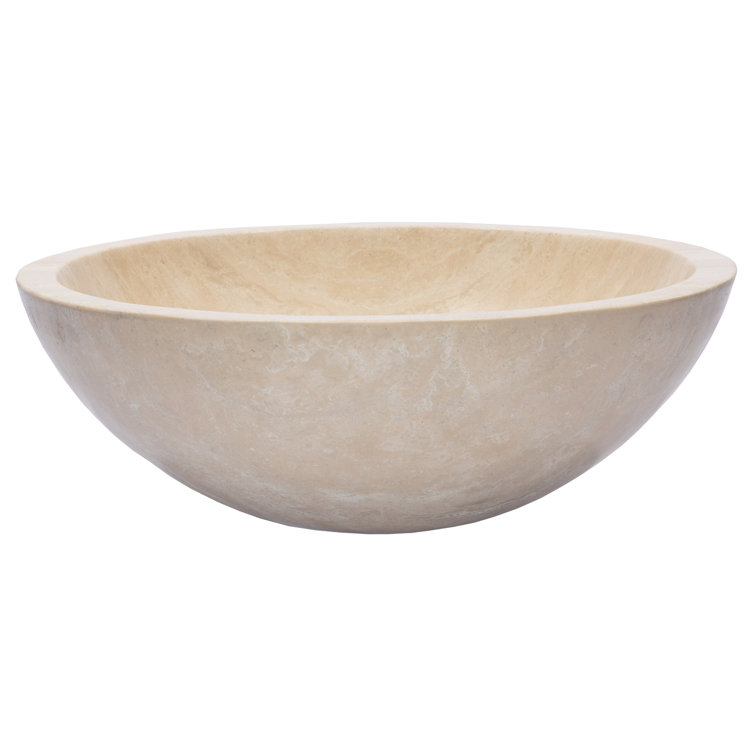 Beige Travertine Stone Circular Bathroom Sink, 16.5"