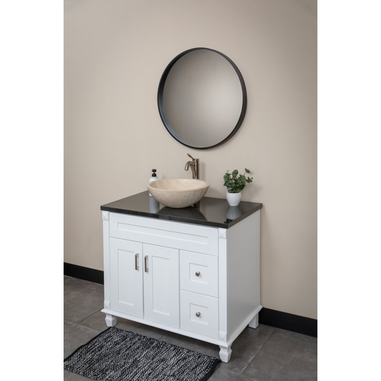 Beige Travertine Stone Circular Bathroom Sink, 16.5"