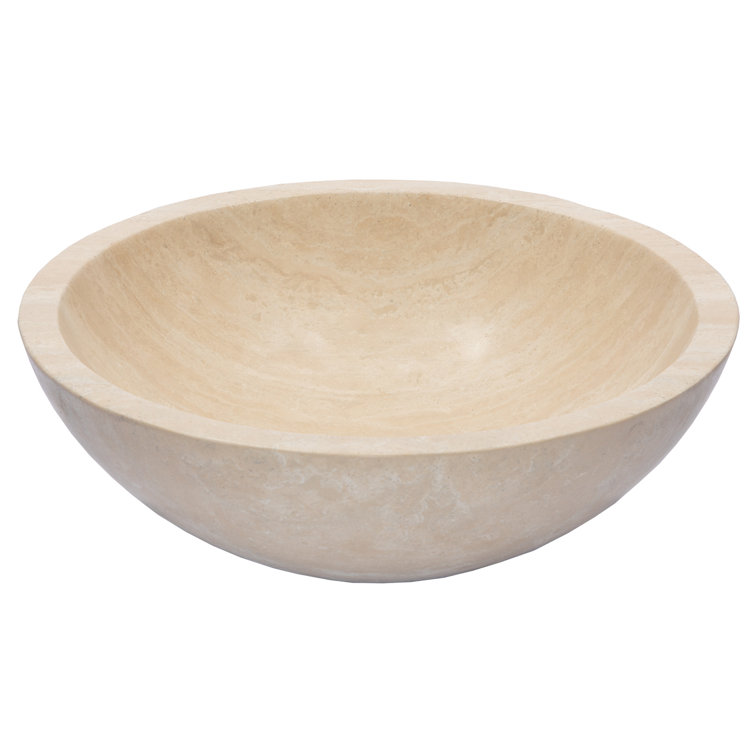 Beige Travertine Stone Circular Bathroom Sink, 16.5"