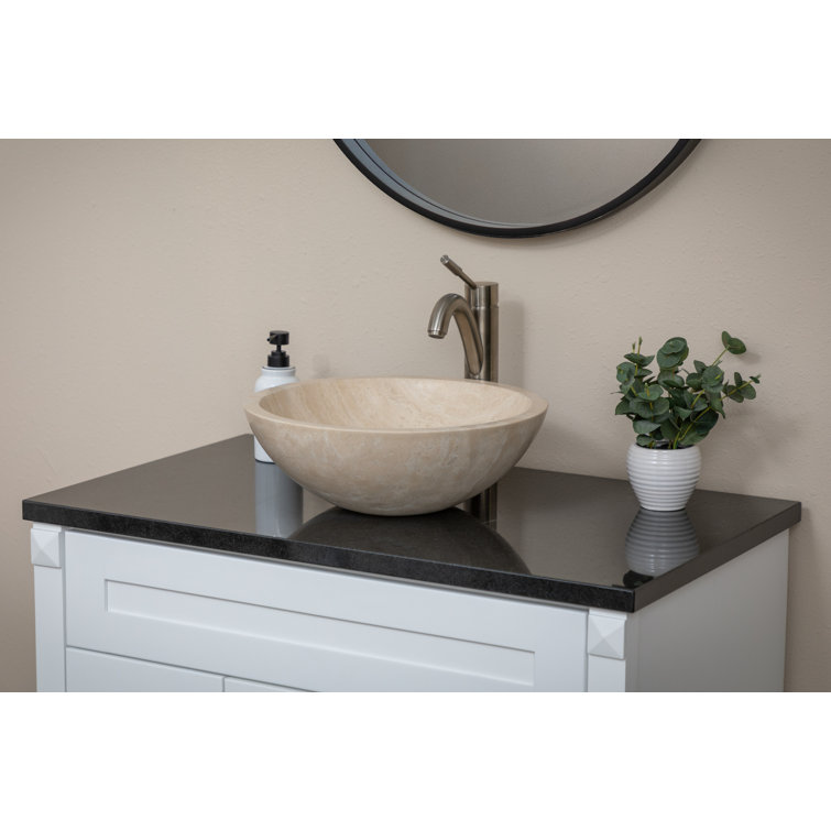 Beige Travertine Stone Circular Bathroom Sink, 16.5"
