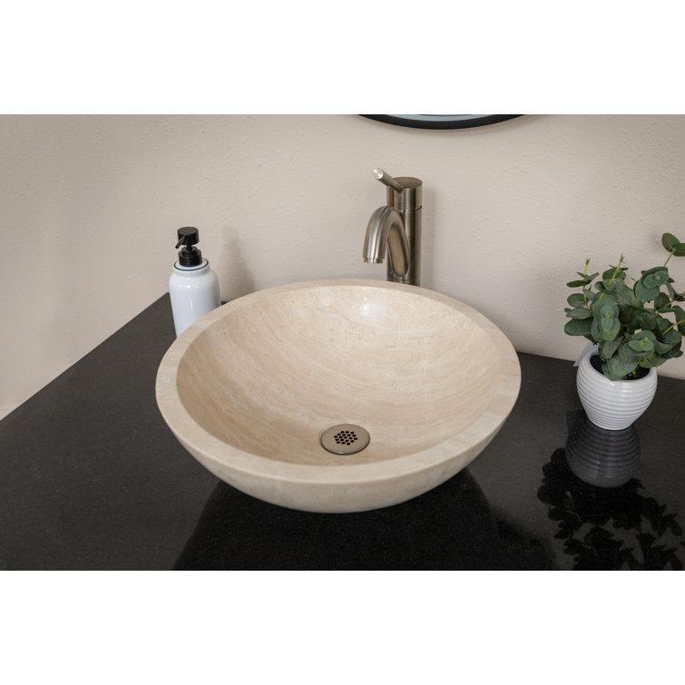 Beige Travertine Stone Circular Bathroom Sink, 16.5"