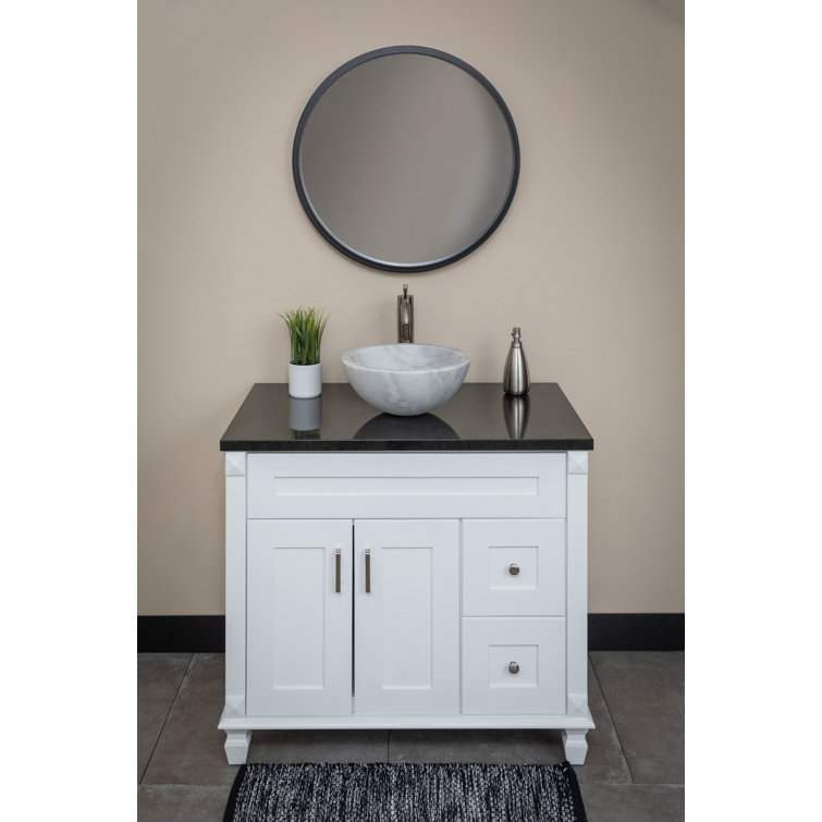 14'' White Marble Circular Vessel Bathroom Sink