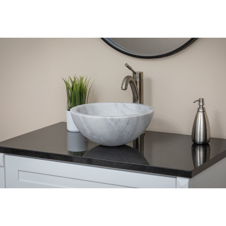 14'' White Marble Circular Vessel Bathroom Sink