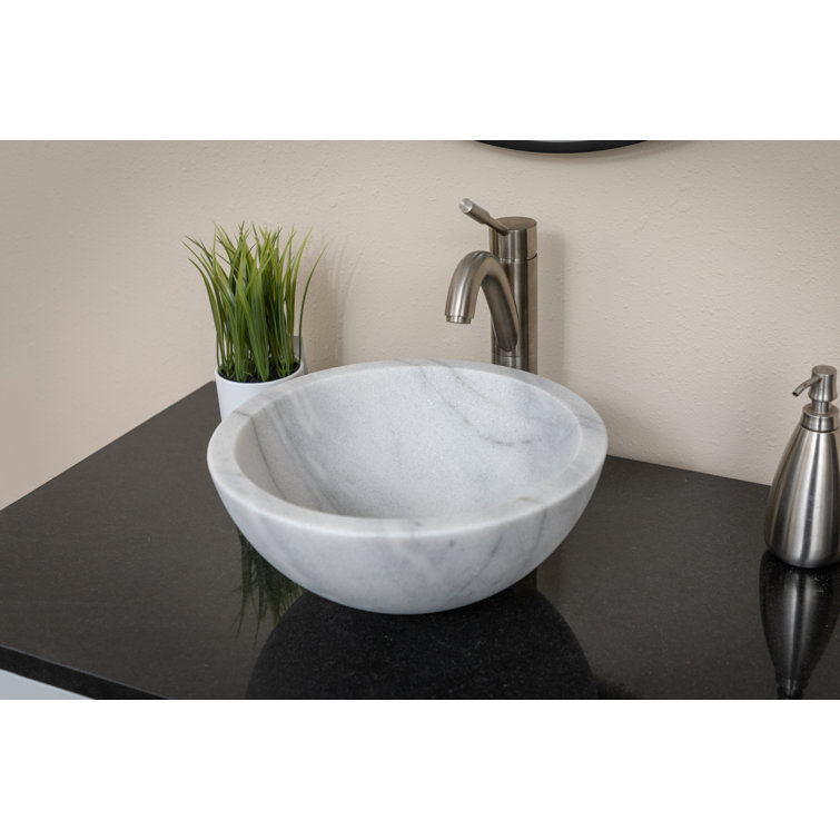14'' White Marble Circular Vessel Bathroom Sink