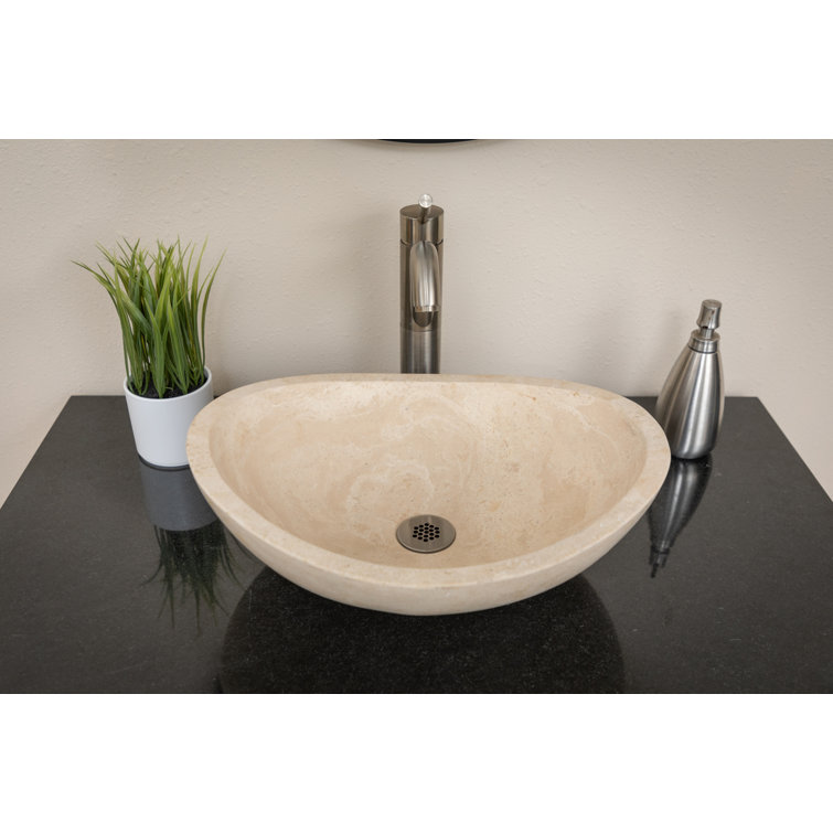 Beige Stone Canoe Shaped Bathroom Sink