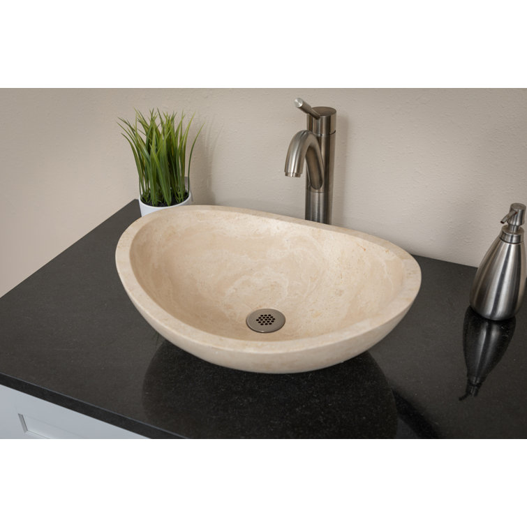 Beige Stone Canoe Shaped Bathroom Sink