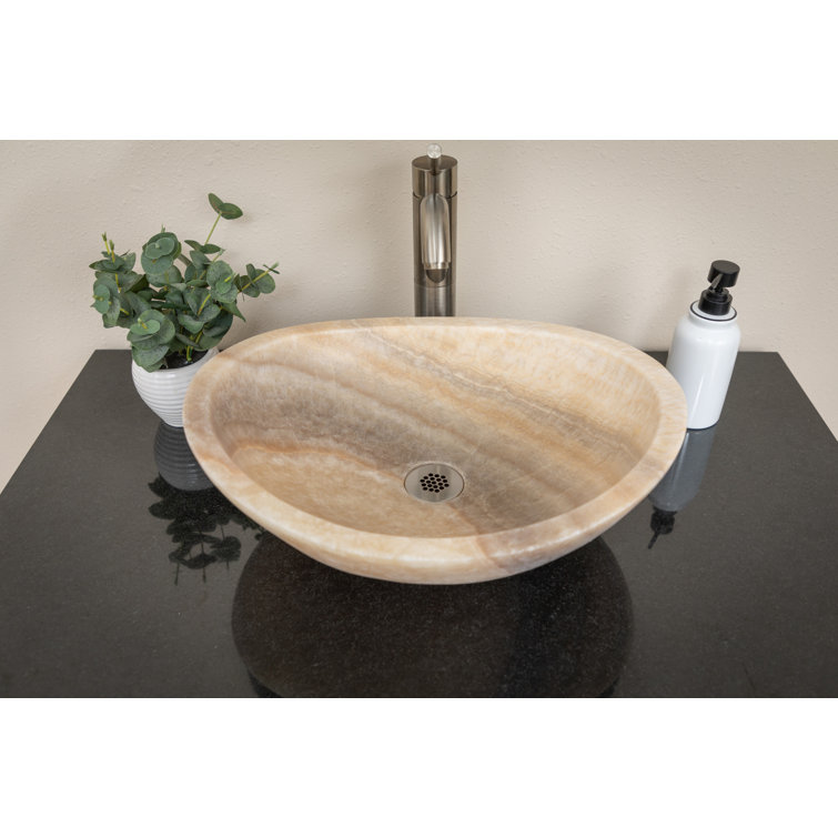 18'' Beige Stone Oval Vessel Bathroom Sink