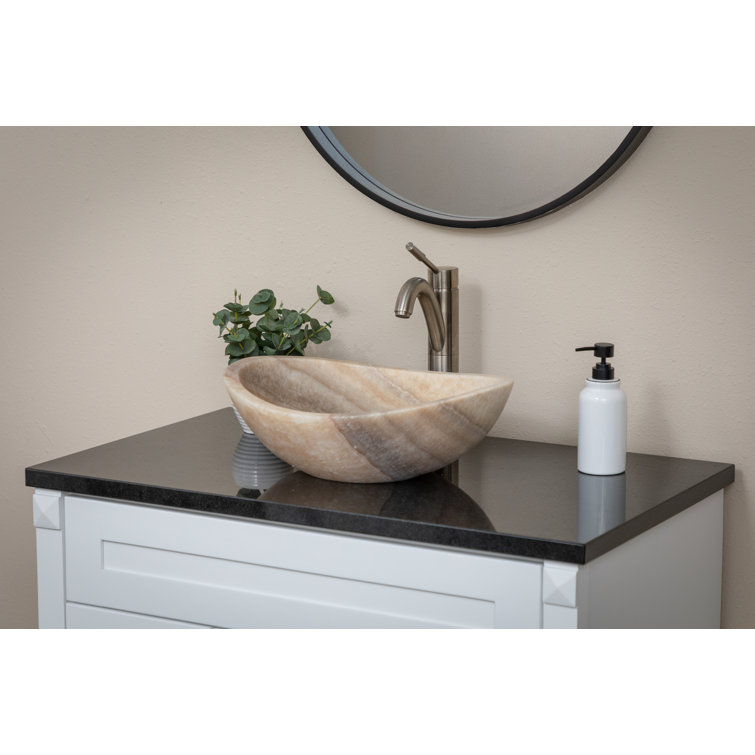 18'' Beige Stone Oval Vessel Bathroom Sink
