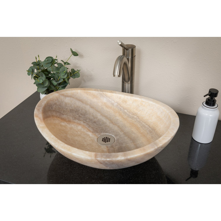 18'' Beige Stone Oval Vessel Bathroom Sink