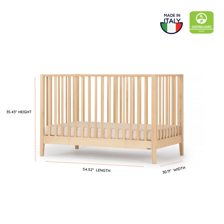 Natural Beechwood 3-in-1 Convertible Crib with Adjustable Height
