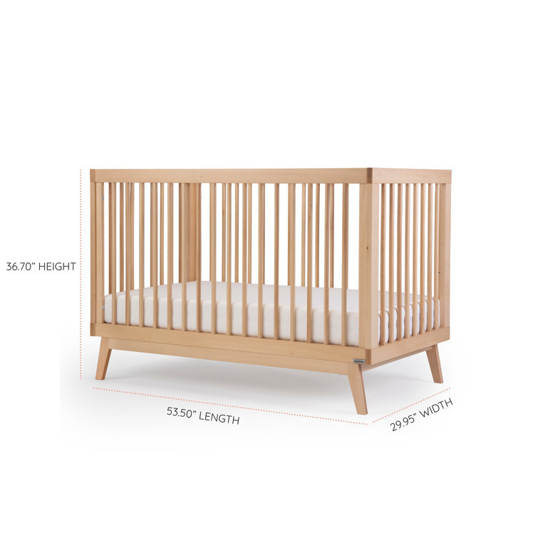 Natural Beechwood 3-in-1 Convertible Crib with Adjustable Height