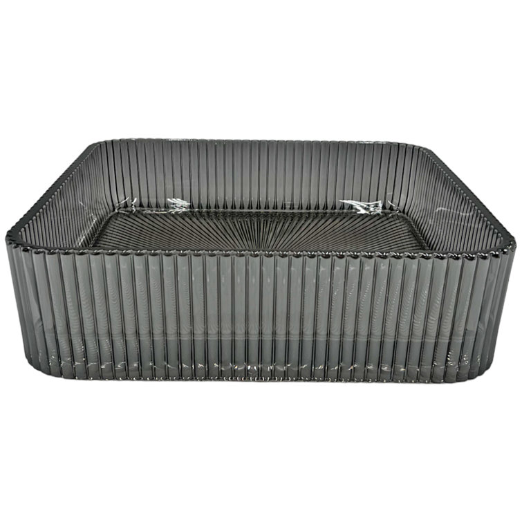 15'' Gray Tempered Glass Square Vessel Sink