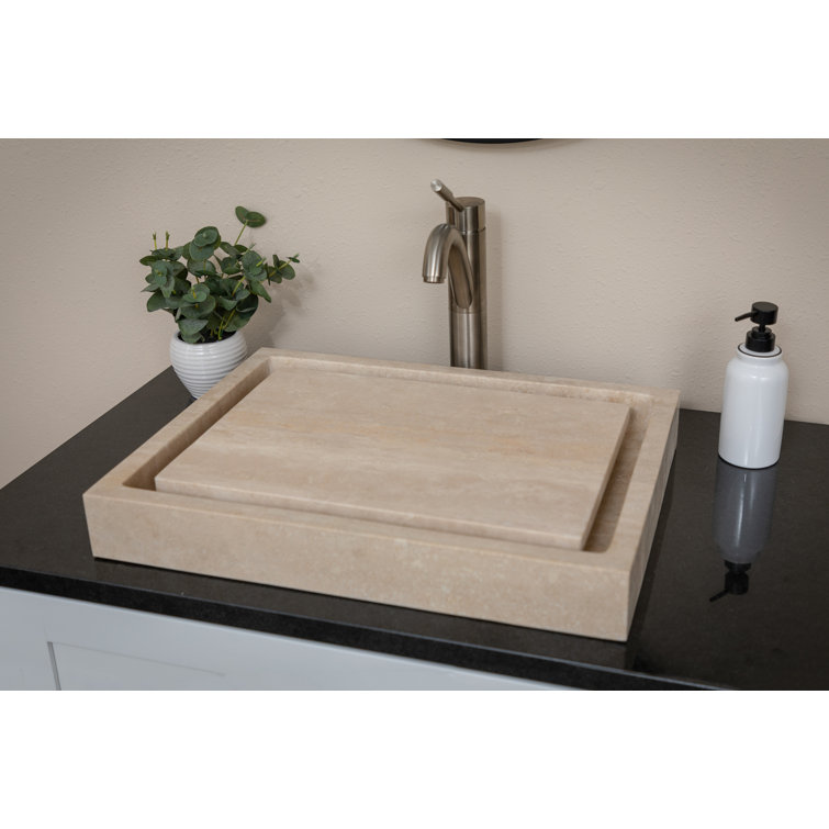 Honed Beige Travertine Rectangular Infinity Pool Vessel Sink