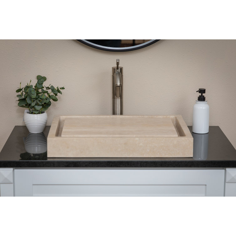 Honed Beige Travertine Rectangular Infinity Pool Vessel Sink