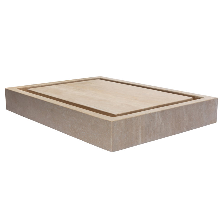 Honed Beige Travertine Rectangular Infinity Pool Vessel Sink