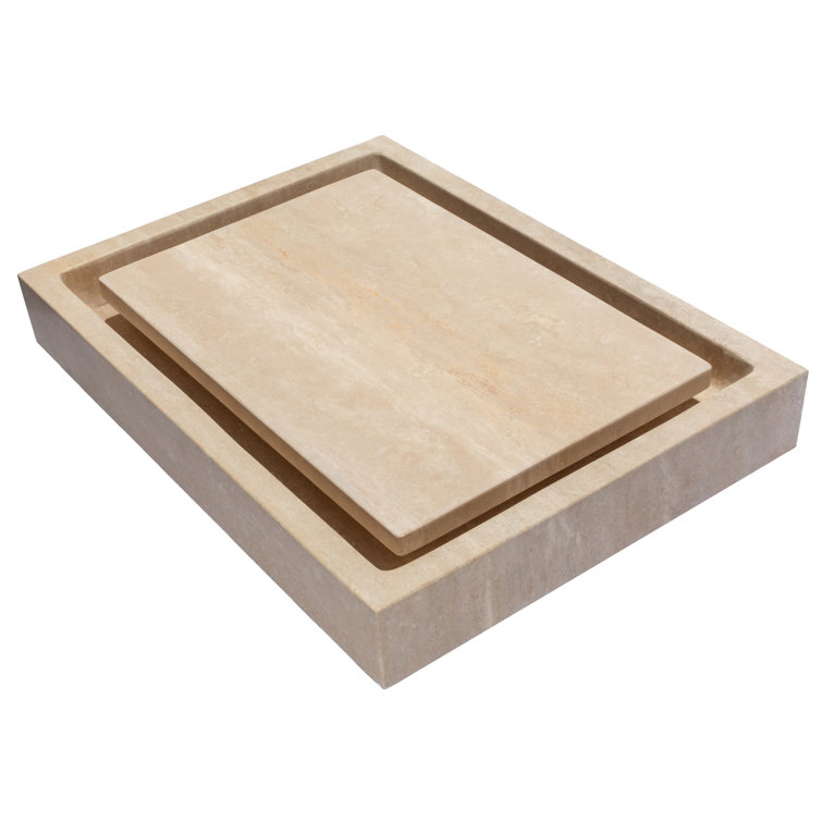 Honed Beige Travertine Rectangular Infinity Pool Vessel Sink