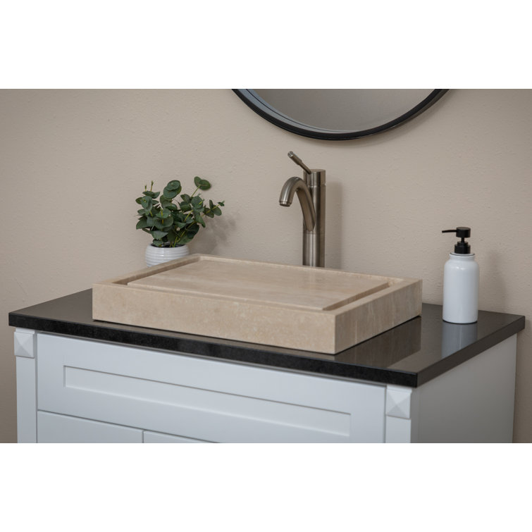 Honed Beige Travertine Rectangular Infinity Pool Vessel Sink