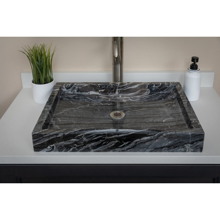 Charcoal Gray Stone Rectangular Vessel Bathroom Sink