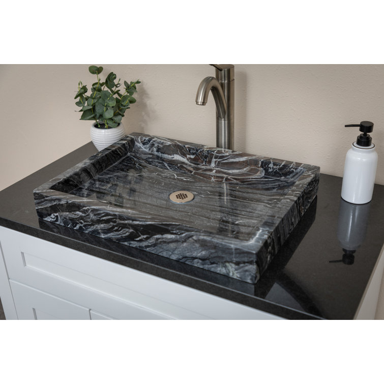 Charcoal Gray Stone Rectangular Vessel Bathroom Sink