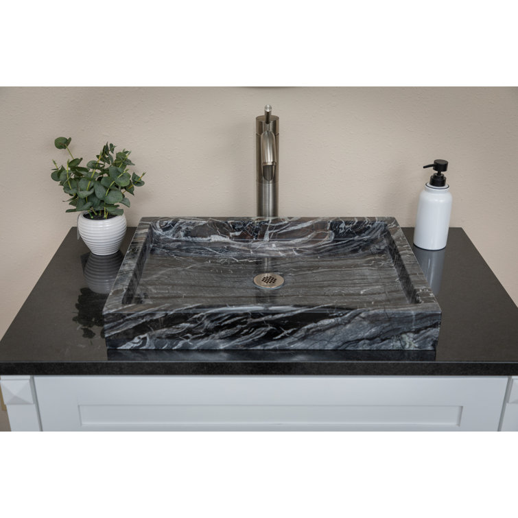 Charcoal Gray Stone Rectangular Vessel Bathroom Sink