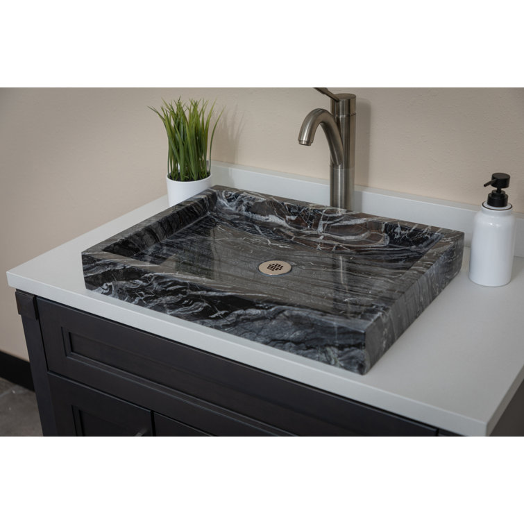 Charcoal Gray Stone Rectangular Vessel Bathroom Sink
