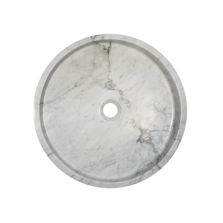 Polished White Carrara Marble Round Bathroom Sink