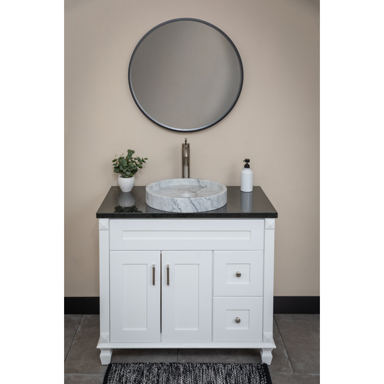 Polished White Carrara Marble Round Bathroom Sink
