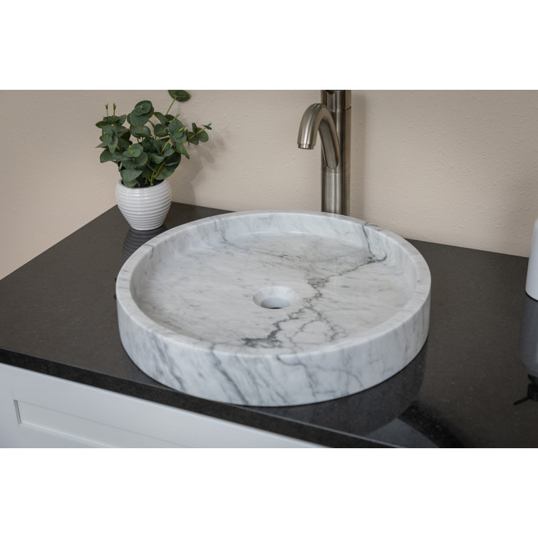Polished White Carrara Marble Round Bathroom Sink