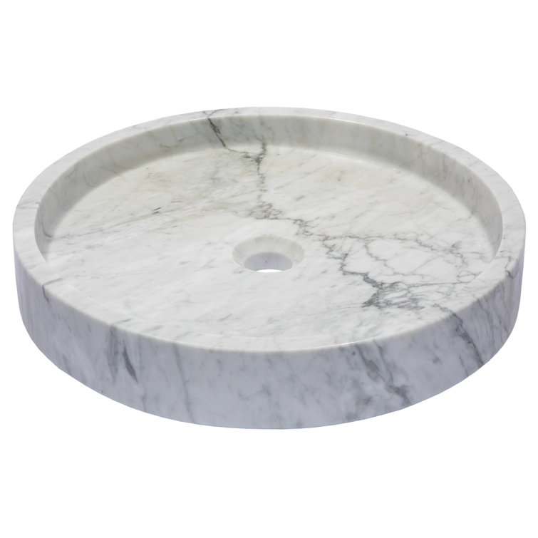 Polished White Carrara Marble Round Bathroom Sink