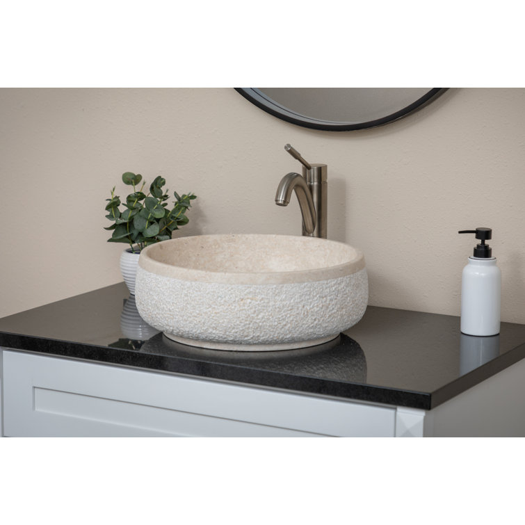 Eden Beige Marble 17'' Round Vessel Sink with Hammered Exterior