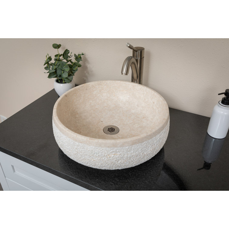 Eden Beige Marble 17'' Round Vessel Sink with Hammered Exterior