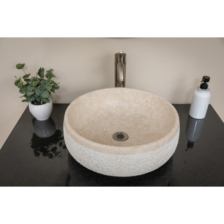 Eden Beige Marble 17'' Round Vessel Sink with Hammered Exterior
