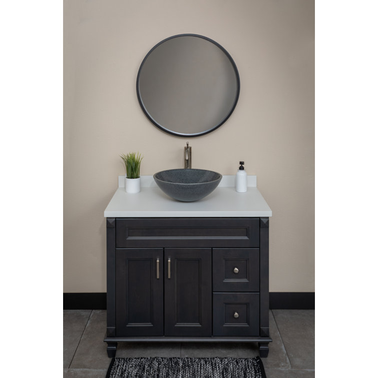 Sesame Gray Granite Circular Wall-Mount Bathroom Sink